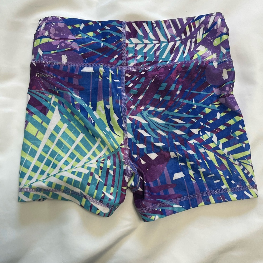 Girls 6x Xersion Athletic Shorts - Blue and Purple Tropical Print